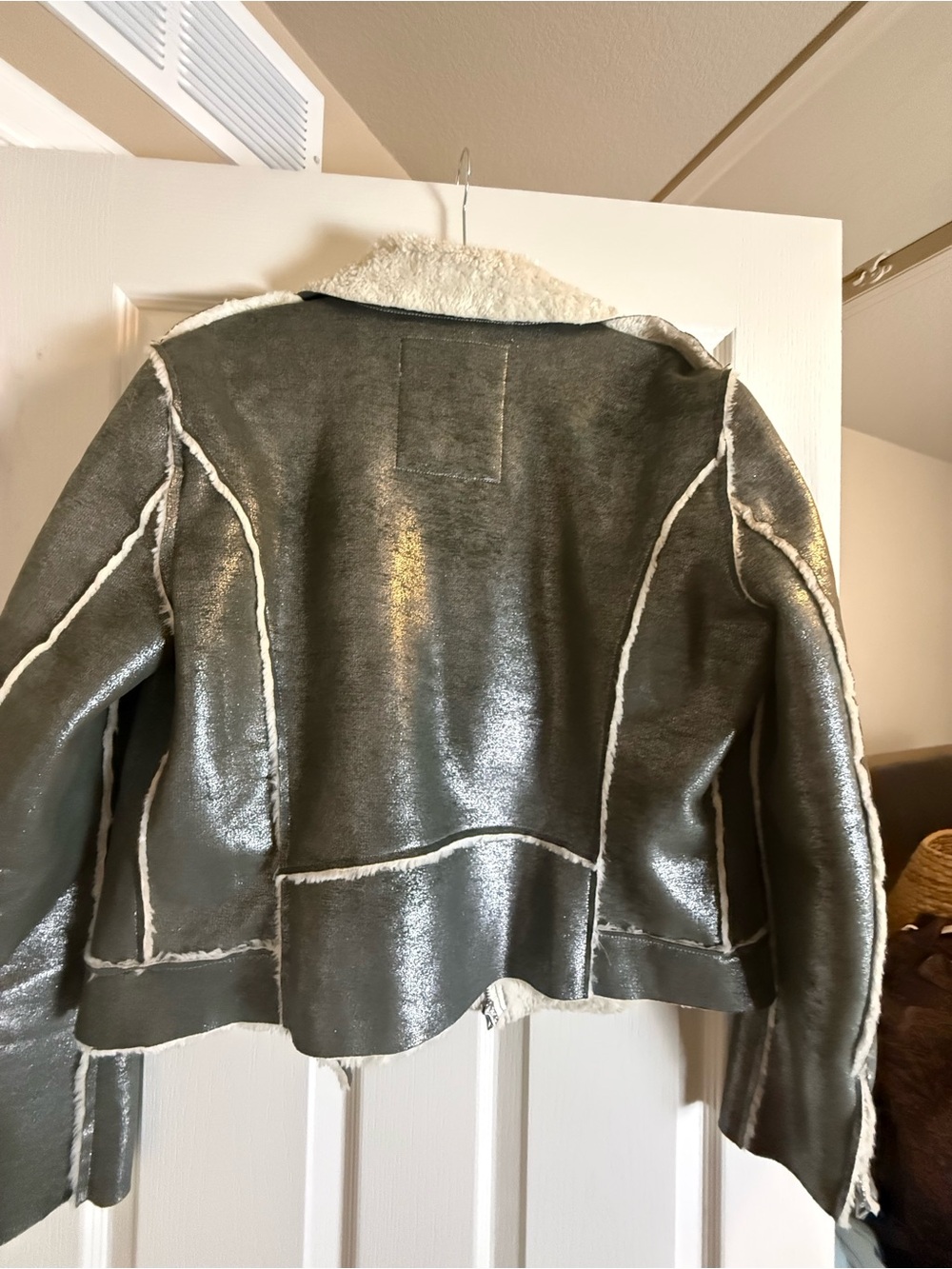 Ralph Lauren Olive Shimmer Faux-Shearling Moto Jacket - Picture 4 of 12
